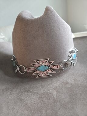 Suede Western Cowboy Hat with Turquoise Conchos